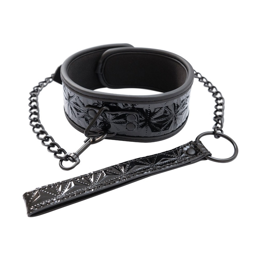 Црн чокер со метален поводник Black Collar and Leash